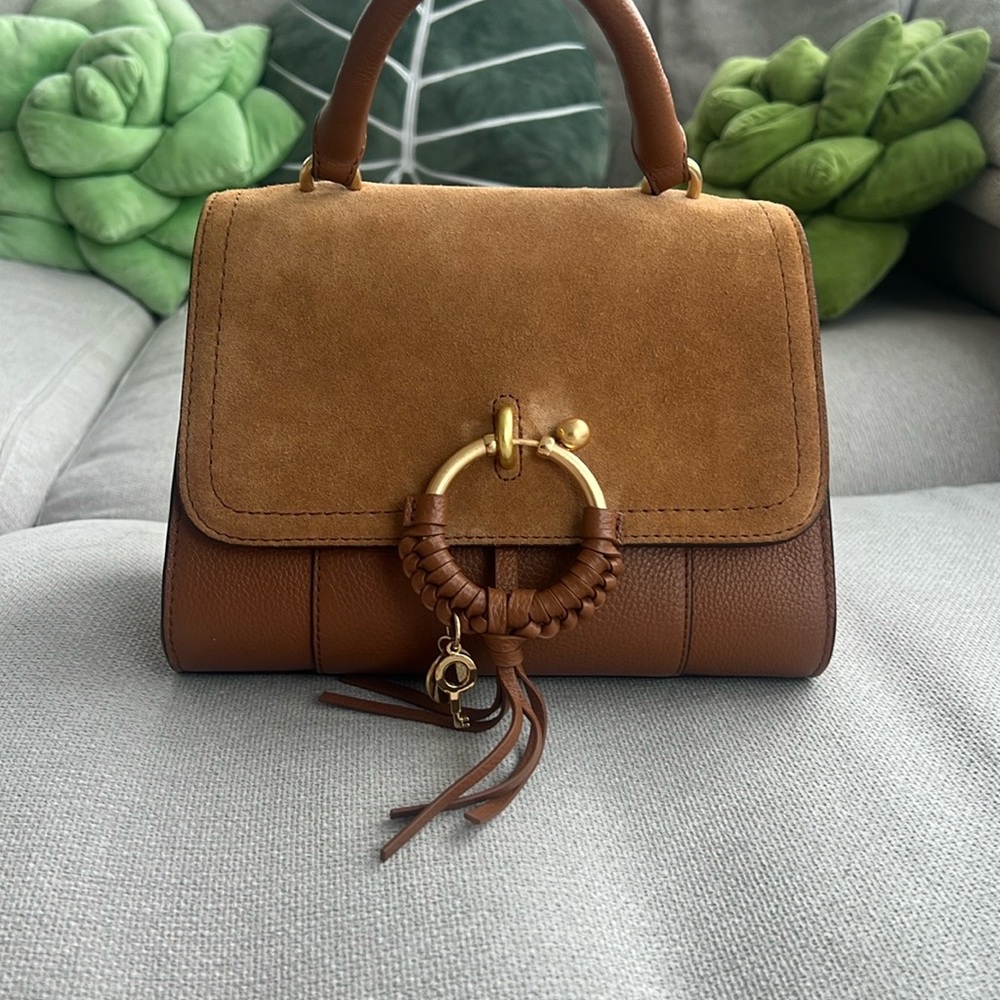 See By Chloe Brown and Tan Satchel with Gold Hardware
